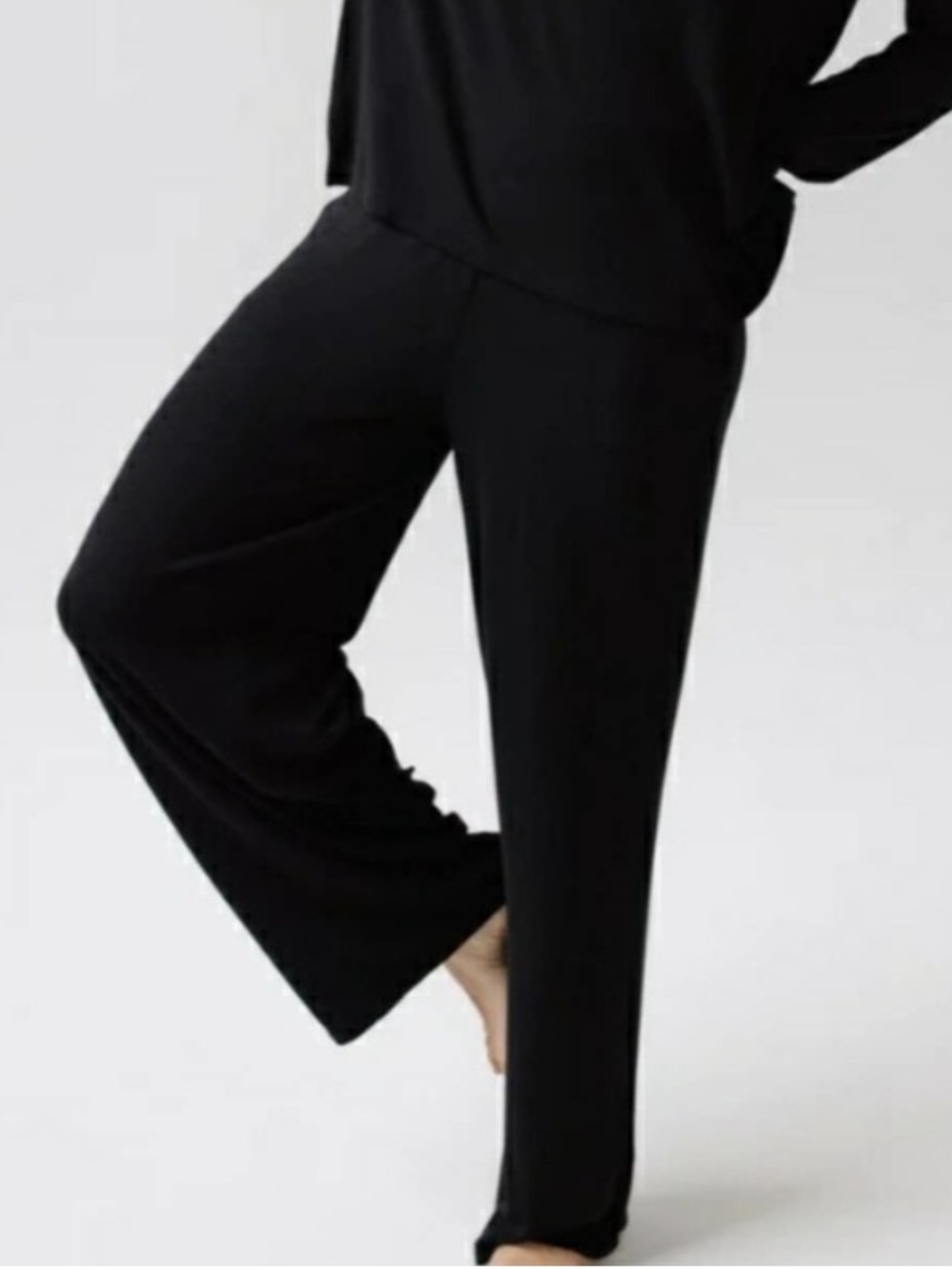 Cozy Earth Black Ribbed Knit Wide Leg Pant Large